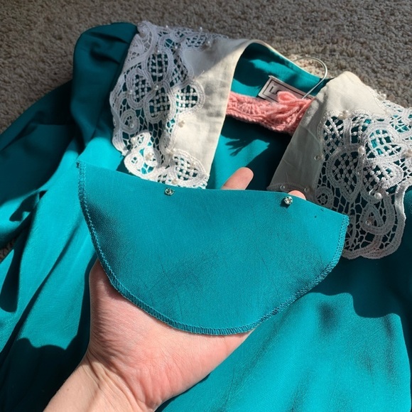 Vintage LG STAR Dress Green Peter Pan Lace Collar - Picture 8 of 8